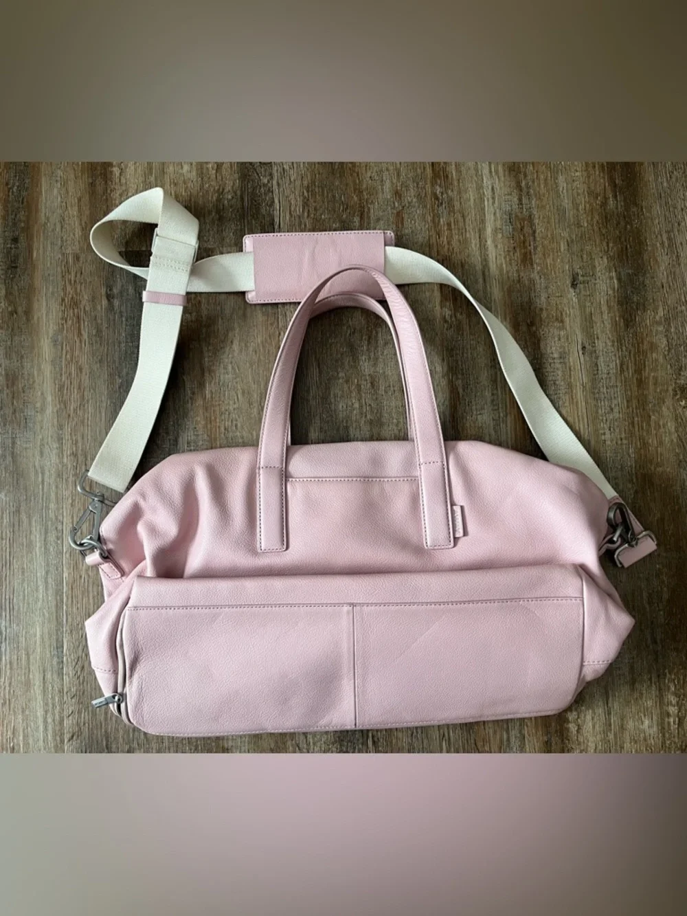 Away Pink Leather Weekender Travel Bag with Removable Strap - Picture 3 of 14